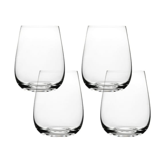 over&back 18oz Traditional Glassware - Set of 4 Classic Stemless Drinking Glasses for Parties, Get-togethers, and More - Mouth-Blown - Wine Cups for Kitchen and Dining Room - Clear