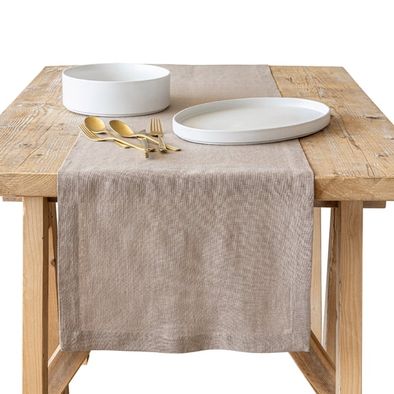 over&back 18x108 Washed 100% Linen Table Runner - Washable Table Runners for a Custom Home Decor Tablescape - Perfect for Coffee Table, Dinner Table, Living Room, and More- Taupe