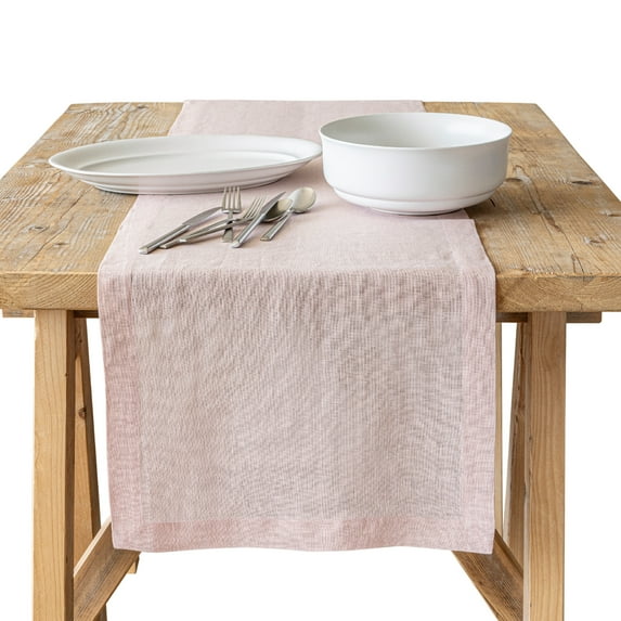 over&back 18x108 Washed 100% Linen Table Runner - Washable Table Runners for a Custom Home Decor Tablescape - Perfect for Coffee Table, Dinner Table, Living Room, and More - Pink
