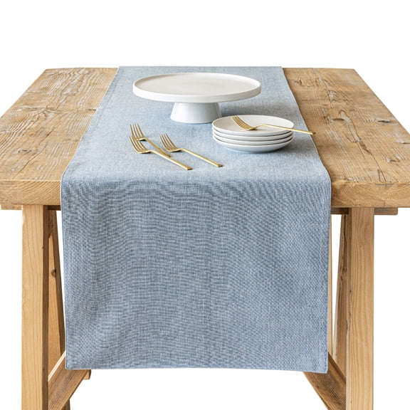 over&back 18x108 Woven Chambray Cotton Table Runner - Washable Table Runners for a Custom Home Decor Tablescape - Coffee Table, Dinner Table, Living Room - Blue