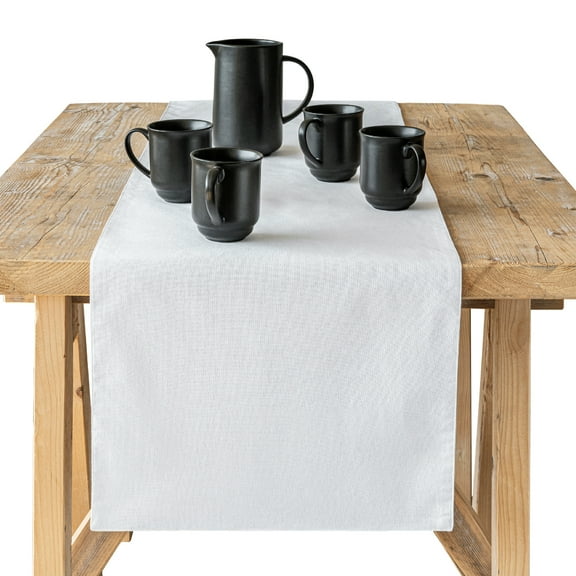 over&back 18x108 Woven Chambray Cotton Table Runner - Washable Table Runners for a Custom Home Decor Tablescape - Coffee Table, Dinner Table, Living Room - White