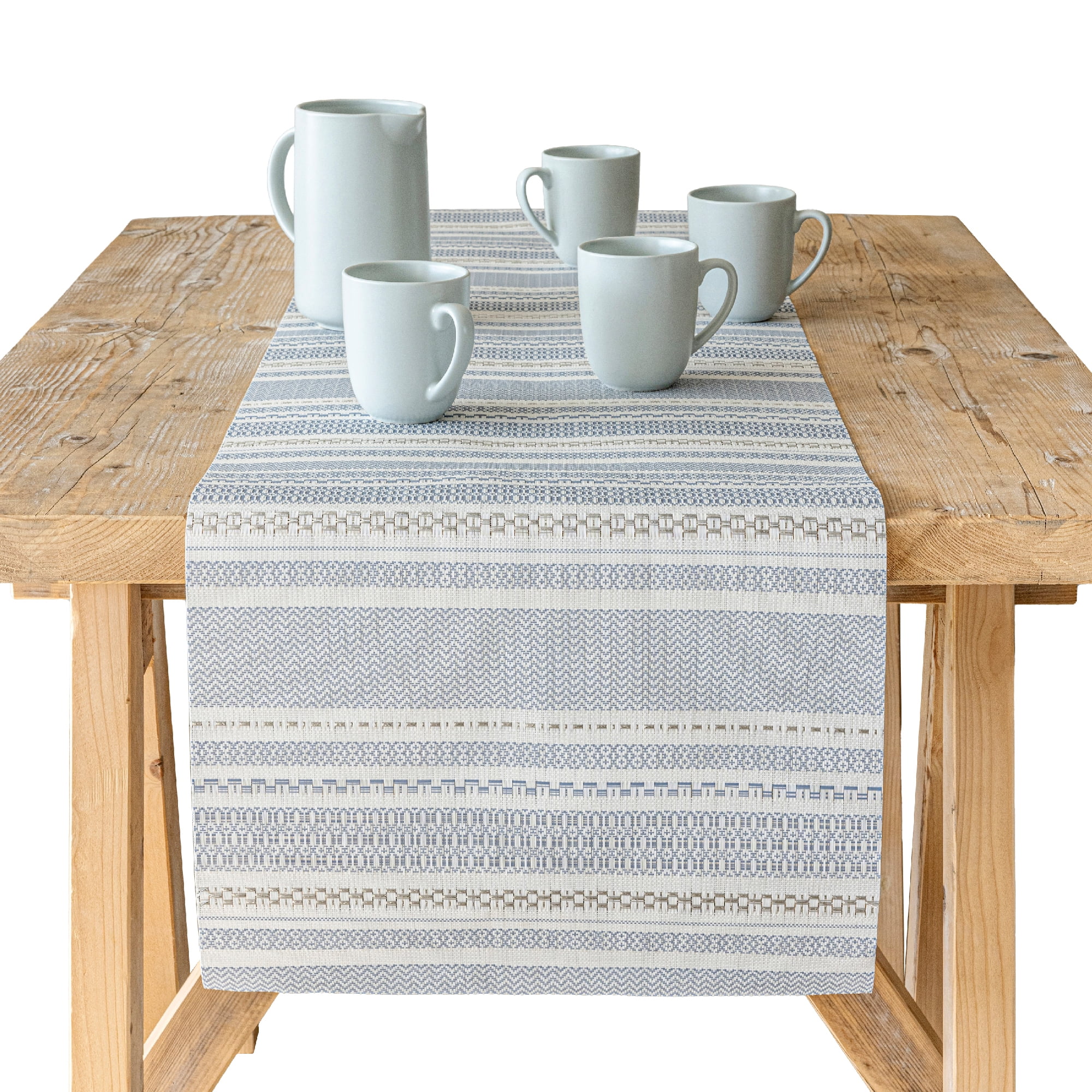 over&back 18x90 Reversible Striped Table Runner - UVA/UVB-Proof Table Runners - Waterproof Indoor and Outdoor Kitchen and Home Decor - Blue