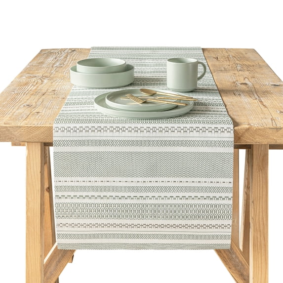 over&back 18x90 Reversible Striped Table Runner - UVA/UVB-Proof Table Runners - Waterproof Indoor and Outdoor Kitchen and Home Decor - Green