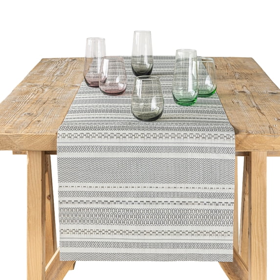 over&back 18x90 Reversible Striped Table Runner - UVA/UVB-Proof Table Runners - Waterproof Indoor and Outdoor Kitchen and Home Decor - Grey