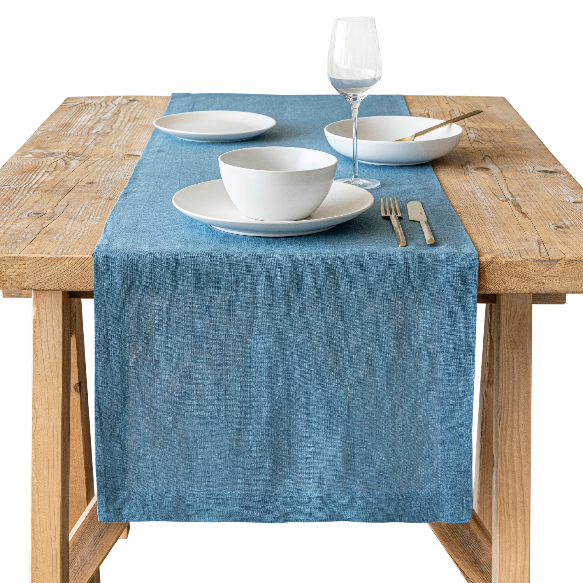 over&back 18x90 Washed 100% Linen Table Runner - Washable Table Runners for a Custom Home Decor Tablescape - Perfect for Coffee Table, Dinner Table, Living Room, and More - Blue