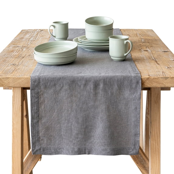 over&back 18x90 Washed 100% Linen Table Runner - Washable Table Runners for a Custom Home Decor Tablescape - Perfect for Coffee Table, Dinner Table, Living Room, and More - Grey