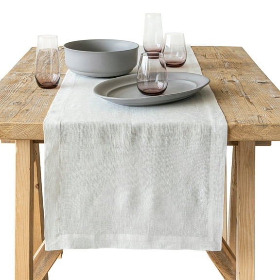 over&back 18x90 Washed 100% Linen Table Runner - Washable Table Runners for a Custom Home Decor Tablescape - Perfect for Coffee Table, Dinner Table, Living Room, and More - Ivory