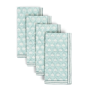 over&back Hand-Blocked Printed Cotton Cloth Napkins, Dinner Table Napkin - Set of 4