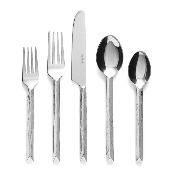 over&back 20pc Hand-Forged Flatware Cutlery Set - Comes with 4 Dinner Forks, 4 Salad Forks, 4 Dinner Knives, 4 Dinner Spoons, and 4 Teaspoons - Dishwasher-Safe - 18/8 Stainless Steel