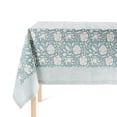 thumbnail image 1 of over&back Hand-Screened Tablecloth - Dining Table Cover - Each Tablecloth is Unique - 100% Cotton - Machine Washable - Kitchen and Home Decor - Blue Floral - 70x108, 1 of 10