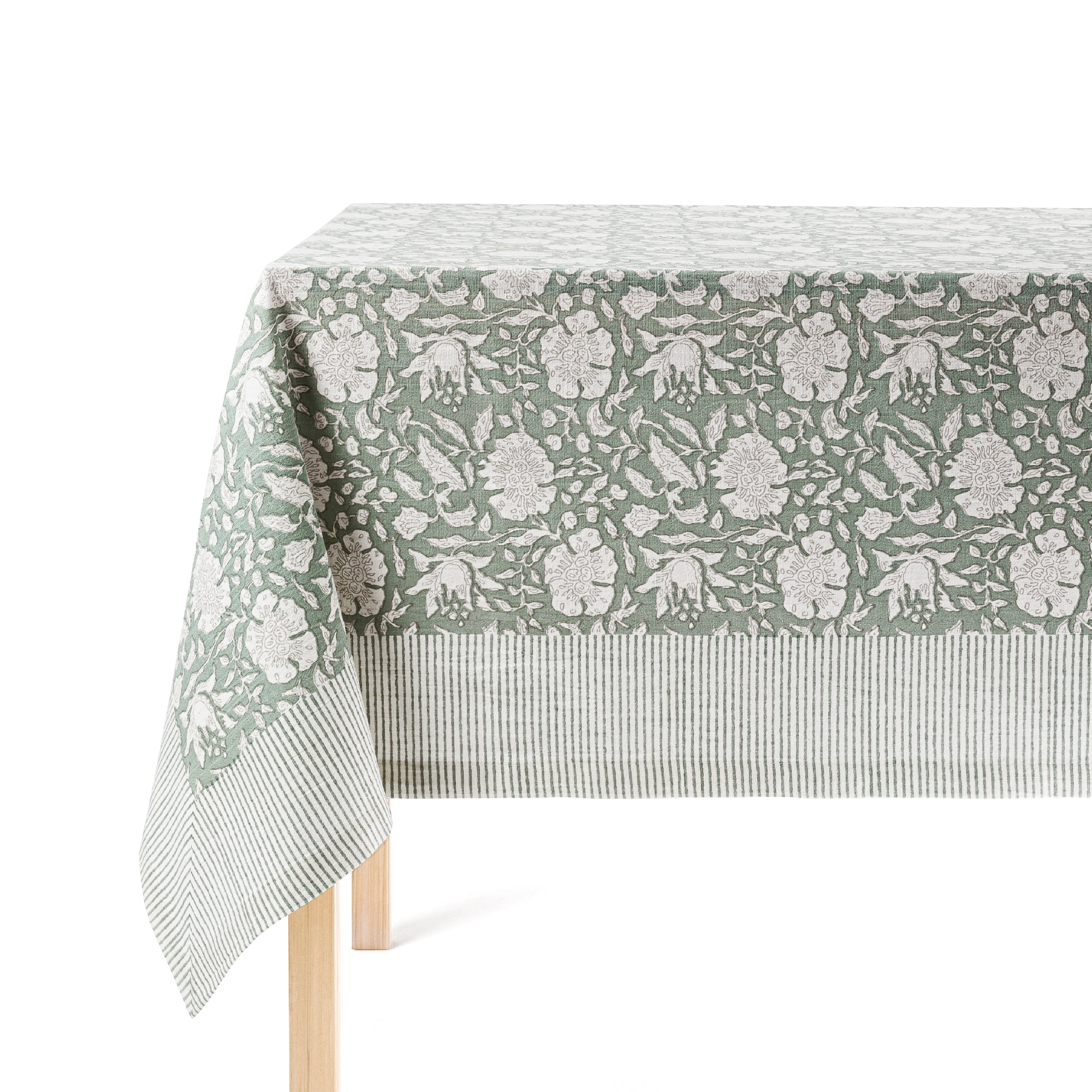 Green Floral Cotton Rectangular Tablecloth 70" x 108"