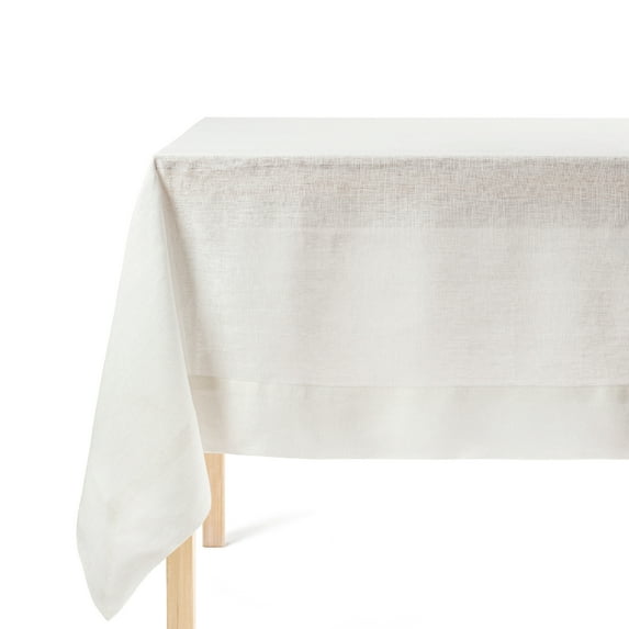 over&back 100%-Linen Woven Tablecloth - Colorful Dining Room Table Cover - Mitered Corner Hems - Machine Washable - Kitchen and Home Decor - Ivory - 70x90