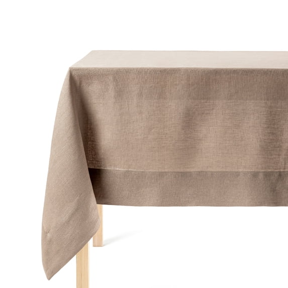 over&back 100%-Linen Woven Tablecloth - Colorful Dining Room Table Cover - Mitered Corner Hems - Machine Washable - Kitchen and Home Decor - Taupe - 70x90