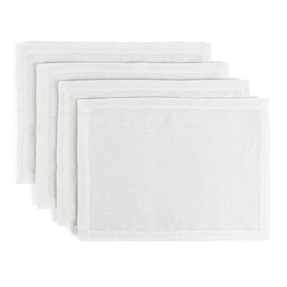 over&back Set of 4 Washed 100%-Linen Woven Placemats - Colorful Dining Table Mat - Machine Washable - Kitchen and Home Decor - Ivory