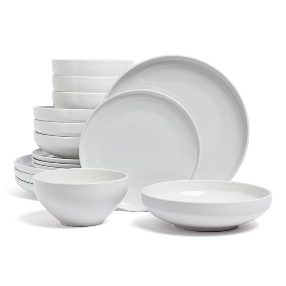 over&back Coupe Dinnerware Set - Porcelain Dishes - Comes with 4 Dinner Plates, 4 Salad Plates, 4 Cereal Bowls, and 4 Dinner Bowls - 16-Piece All-Occasion Place Settings - Glossy White