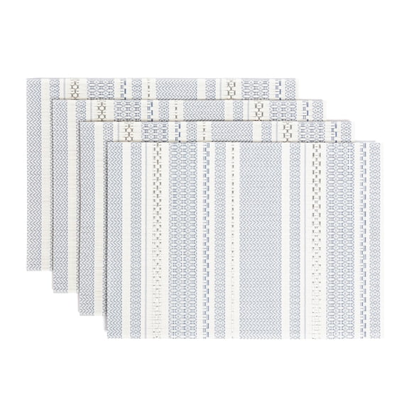 over&back Set of 4 Reversible Woven Placemats - Colorful Dining Room Table Mat - UVA/UVB-Proof Polypropylene - Indoor and Outdoor Kitchen and Home Decor - Striped - Blue - Rectangle