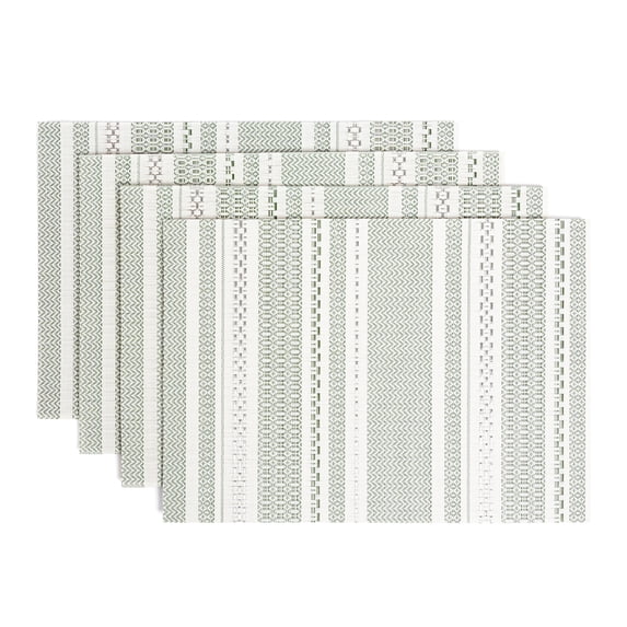 over&back Set of 4 Reversible Woven Placemats - Colorful Dining Room Table Mat - UVA/UVB-Proof Polypropylene - Indoor and Outdoor Kitchen and Home Decor - Striped - Green - Rectangle