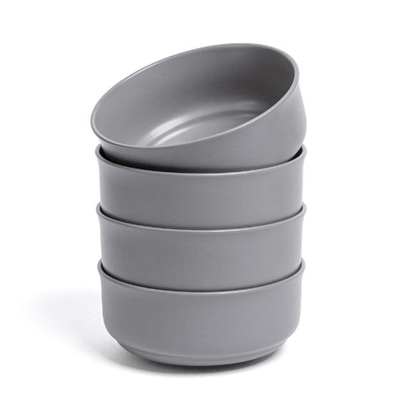 over&back Rim Cereal Bowl Set - Stoneware Dishes - Comes with 4 Cereal Bowls - Easy-to-Stack Breakfast Place Settings - For Oatmeal, Nuts, and More - 6" x 6" x 2.6" - 26oz - Semi-Matte Charcoal