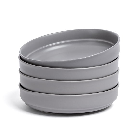 over&back Rim Dinner Bowl Set - Stoneware Dishes - Comes with 4 Dinner Bowls - For Pasta, Salads, and More - Easy-to-Stack All-Occasion Place Settings - 8.1" x 8.1" x 1.8" -32oz - Semi-Matte Charcoal