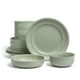 thumbnail image 1 of over&back Rim Dinnerware Set - Stoneware Dishes - Comes with 4 Dinner Plates, 4 Cereal Bowls, and 4 Dinner Bowls - 12-Piece All-Occasion Place Settings - Serves Four - Semi-Matte Sage, 1 of 6