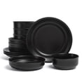 thumbnail image 1 of over&back Rim Dinnerware Set - Stoneware Dishes - Comes with 4 Dinner Plates, 4 Cereal Bowls, and 4 Dinner Bowls - 12-Piece All-Occasion Place Settings - Serves Four - Semi-Matte Black, 1 of 8