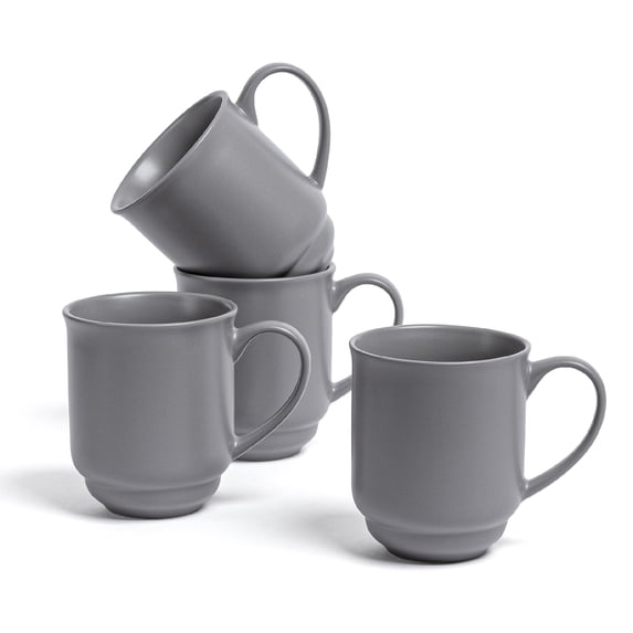 over&back Rim Stoneware Coffee Mugs - 4-Piece Mug Set - Enjoy the Perfect Cup of Coffee, Tea, Latte, and More - Semi-Matte Charcoal - 16oz