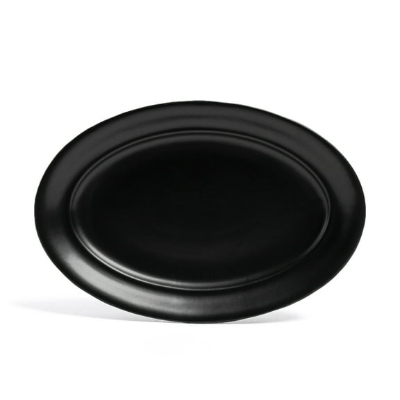 over&back Rim Stoneware Serving Platter - Elegant 1-Piece Oval Serving Platter to Complete Your Kitchen Set - 16" L x 10.8" W Semi-Matte Black