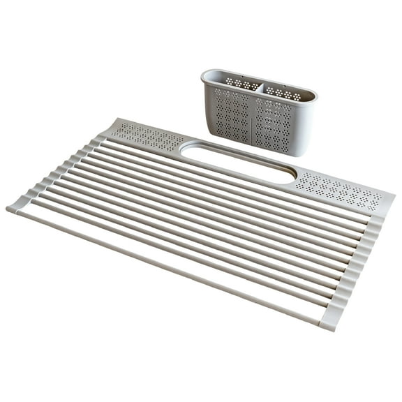 over&back Silicone Sink Drying Rack with Caddy - Foldable Kitchen Countertop Organizer - Fits Sponges, Rags, Dishes, and More