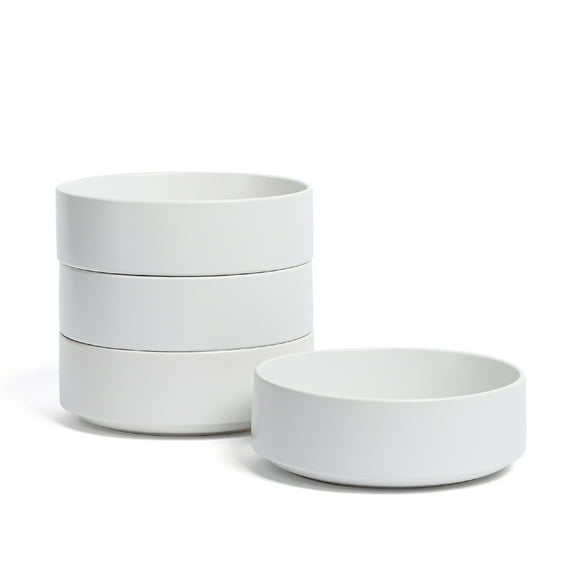 over&back Stackable Cereal Bowl Set - Stoneware Dishes - Comes with 4 Cereal Bowls - Easy-to-Stack Breakfast Place Settings - 6.2" x 6.2" x 2.2" - 25oz - Semi-Matte White