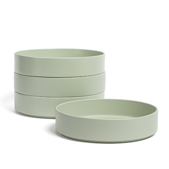 over&back Stackable Dinner Bowl Set - Stoneware Dishes - Comes with 4 Dinner Bowls - All-Occasion Place Settings Perfect for Pasta, Salads, Snacks - 8.3" x 8.3" x 1.9" - 40oz - Semi-Matte Sage