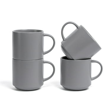 over&back Stackable Stoneware Coffee Mugs - 4-Piece Mug Set - Enjoy the Perfect Cup of Coffee, Tea, Latte, and More - Semi-Matte Charcoal - 14oz