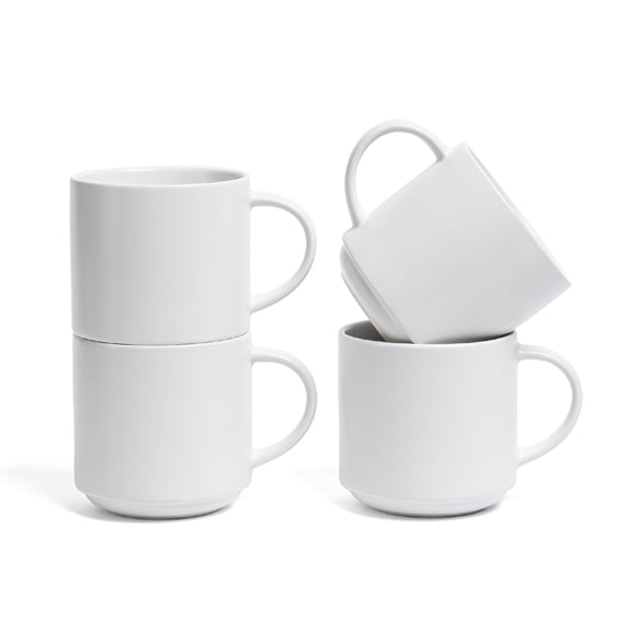 over&back Stackable Stoneware Coffee Mugs - 4-Piece Mug Set - Enjoy the Perfect Cup of Coffee, Tea, Latte, and More - Semi-Matte White - 14oz