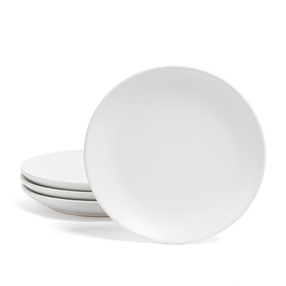 over&back Stoneware Plates - Dish Set with 4 Appetizer Plates - 4-Piece All-Occasion Place Settings - Elegant Dinnerware Sets for Home and Kitchen - 6.3" x 6.3" - Semi-Matte White