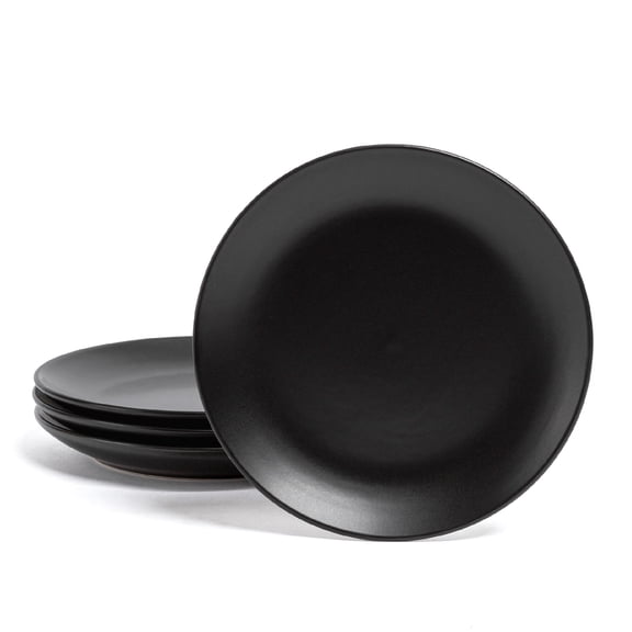 over&back Stoneware Plates - Dish Set with 4 Appetizer Plates - 4-Piece All-Occasion Place Settings - Elegant Dinnerware Sets for Home and Kitchen - 6.3" x 6.3" - Semi-Matte Black