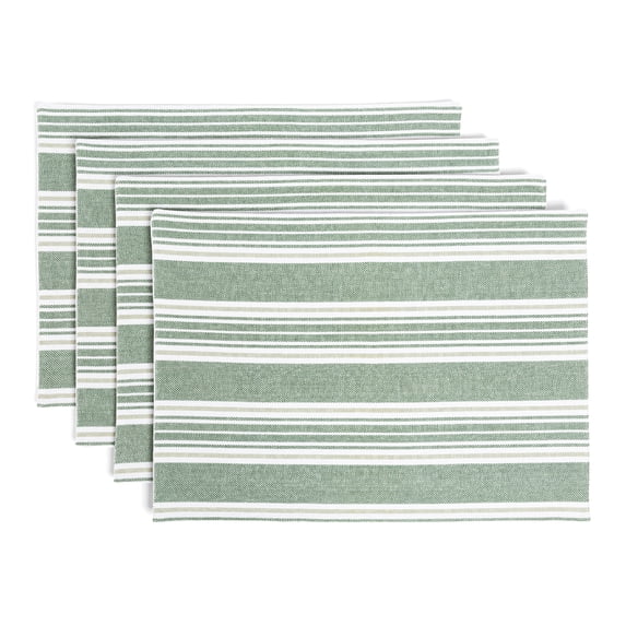 over&back Set of 4 Woven Placemats - Colorful Dining Table Mat - 100% Cotton - Machine Washable - Kitchen and Home Decor - Green - 14" L X 20" W