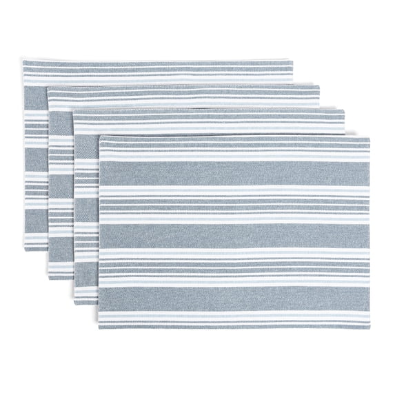 over&back Set of 4 Woven Placemats - Colorful Dining Table Mat - 100% Cotton - Machine Washable - Kitchen and Home Decor - Blue - 14" L X 20" W