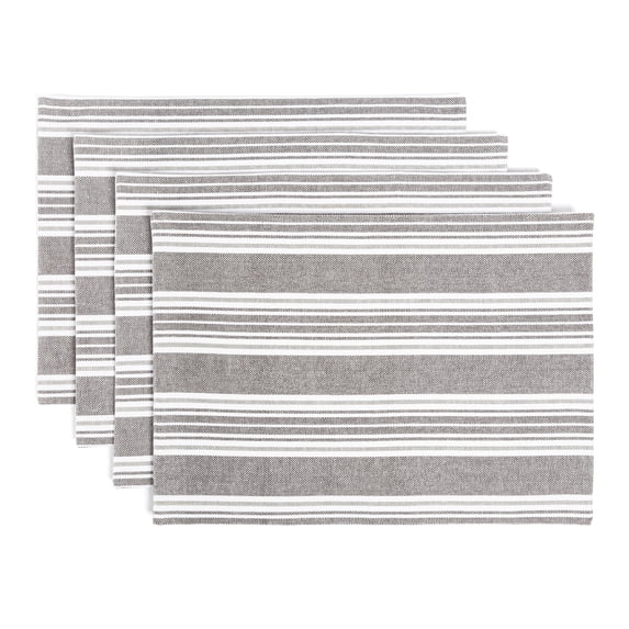 over&back Set of 4 Woven Placemats - Colorful Dining Table Mat - 100% Cotton - Machine Washable - Kitchen and Home Decor - Grey - 14" L X 20" W