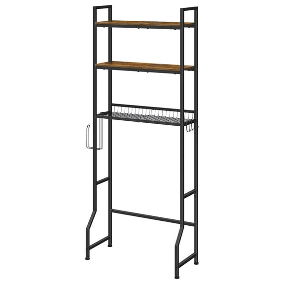 over the toilet storage rack 3 Tier Bathroom Storage Rack Hook and toilet paper holder attached Freestanding wooden toilet upper storage rack brown