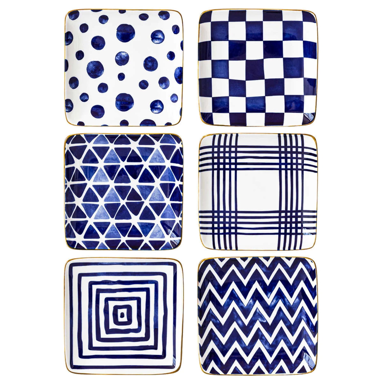 overandback Appetizer Square Plates 6pack BLUE