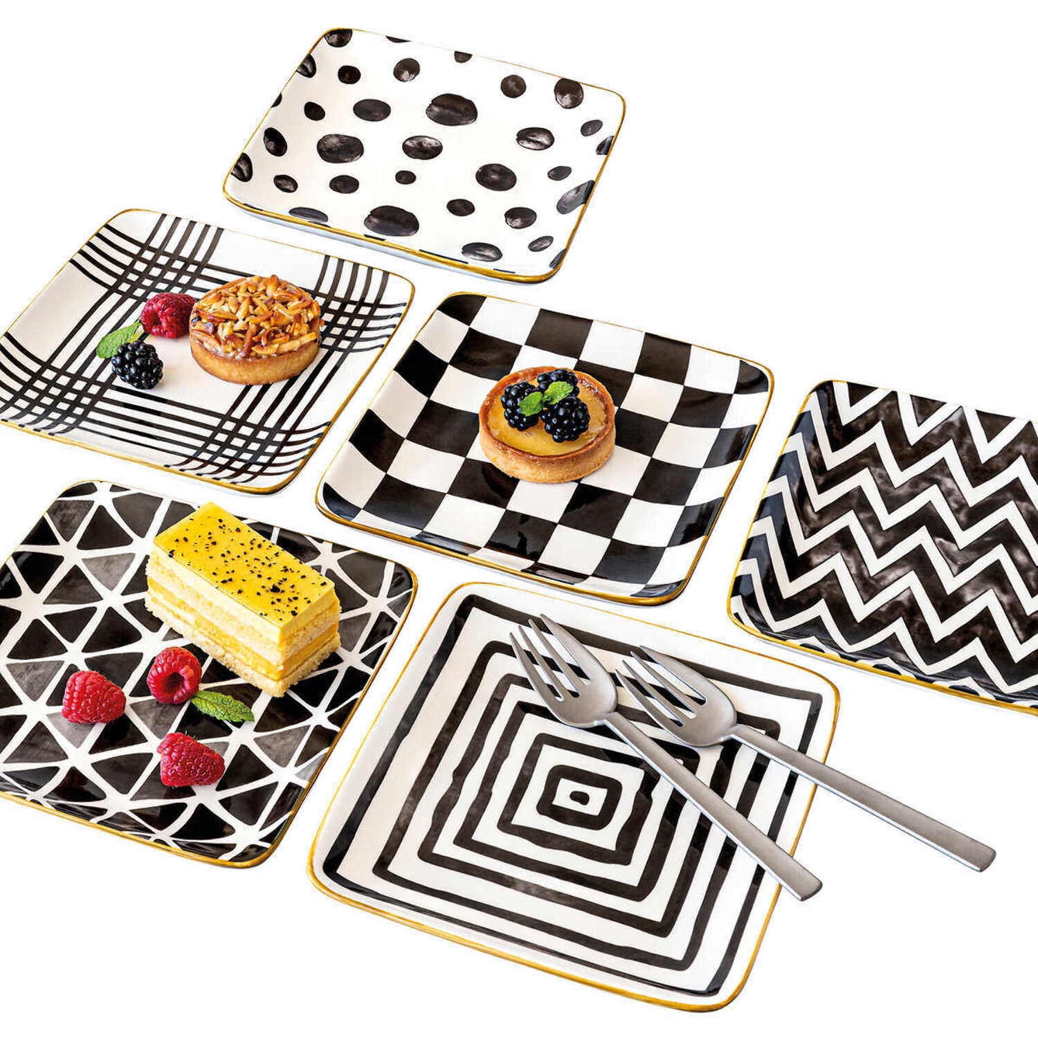 overandback Appetizer Square Plates 6pack Black