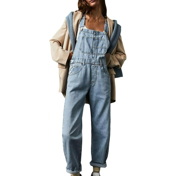 overol para mujer, ajuste holgado, casual, holgado, sin mangas, con tirantes, con bolsillos, talla D)