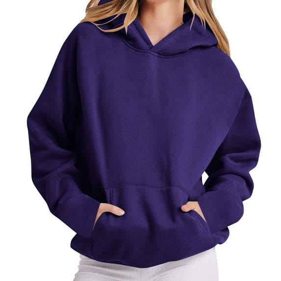 oversized hoodies for women Casual Long Sleeve Baggy Pullover Sweatshirt Fall Basic Drop Shoulder Outfits Kangaroo Pocket Purple M