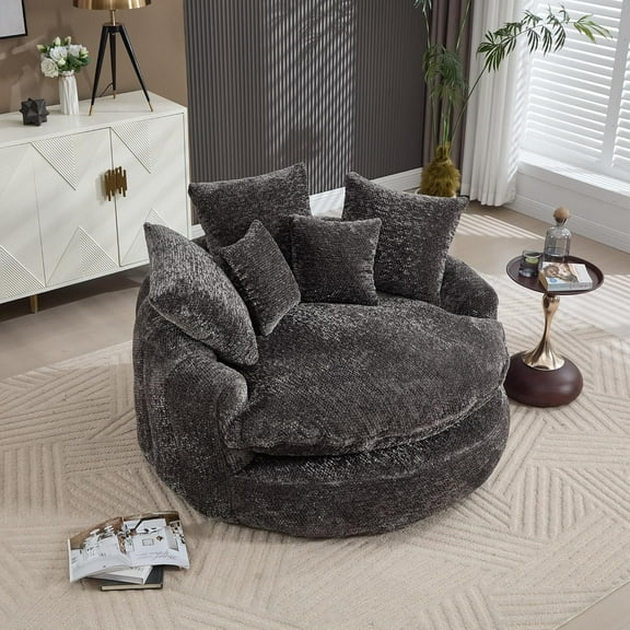 oversized round chair, fluffy modern sofa bed for living room, relaxation room and projection room, wide armchair chaise longue armchair with pillows