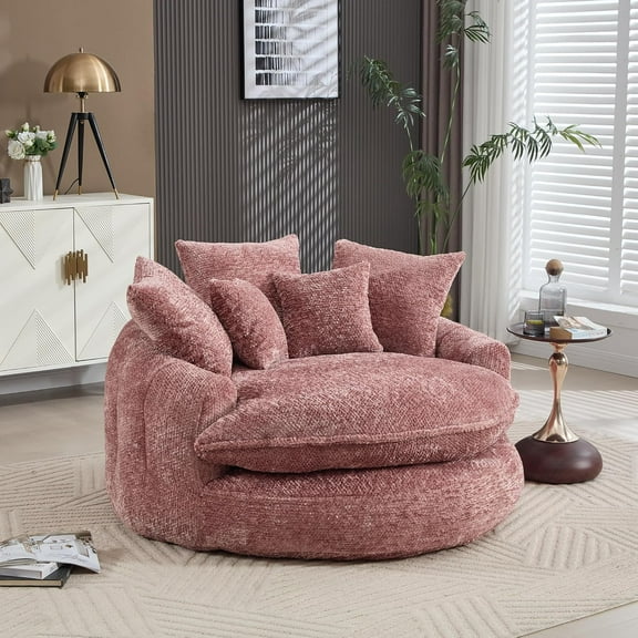 oversized round chair, fluffy modern sofa bed for living room, relaxation room and projection room, wide armchair chaise longue armchair with pillows