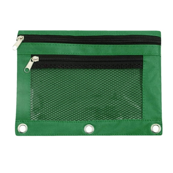 3-Ring Pen Pencil Pouch with Clear Window Stationery Bag Binder Case Office Organizers Green