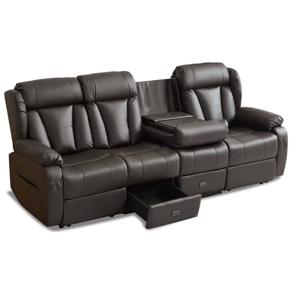 Loveseat Recliner Sofa,4 Seater Recliner Couch, Manual Reclining Loveseat with Console for Living Room, Home Theater Seating with AC/USB C/USB Ports Drawer Cup Holder