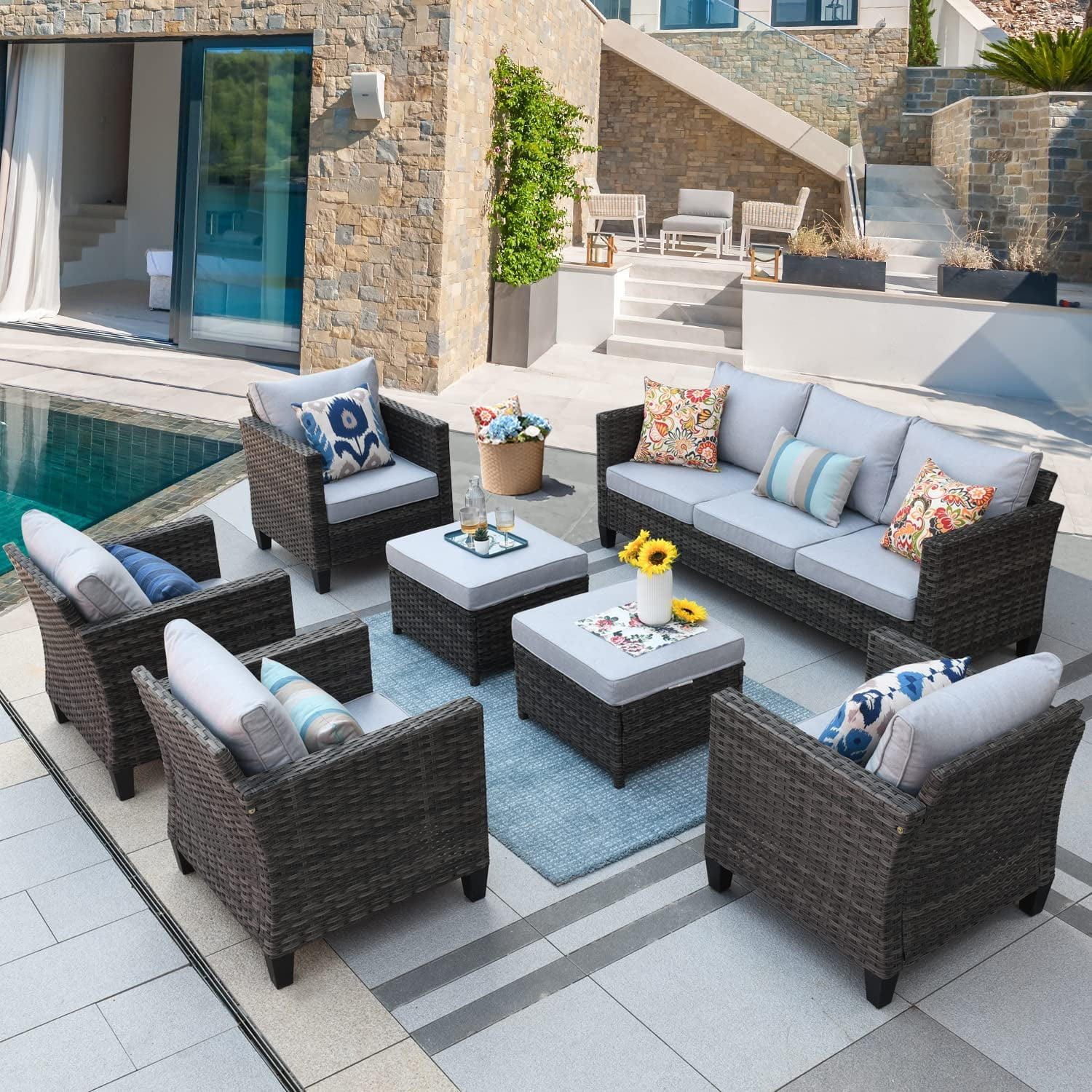 ovios Patio Furniture Set 6 PCS Outdoor Sectional Sofa Set with Rocking ...