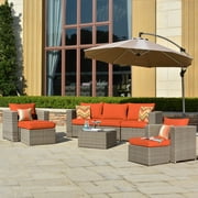 ovios Patio furnitue, Outdoor Furniture 8 Piece Sets,Morden Wicker Patio Furniture sectional with 2 Pillow and Waterproof Covers,Backyard,Pool,Steel,Brown,Beige (8 Piece, Orange red)