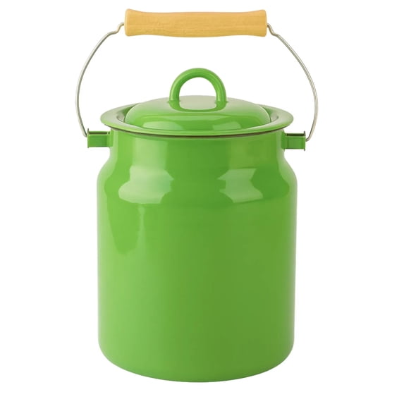 Novomoskovsjka Posuda Green Grass Enamel Milk Can with Lid 3.5 Qt (3.3 L) Enameled Steel Milk Canister Kitchen Milk Keeper Milk Bucket Milk Container, Vintage Style
