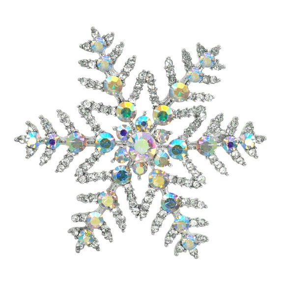 Gyn&Joy Flower Snowflake Aurora Borealis, Crystal Rhinestone Brooch Pin, Silvery Tone